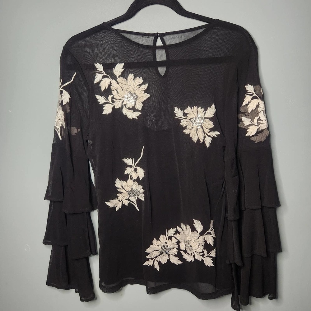 INC Black Sheer Lined floral tunic - Size M